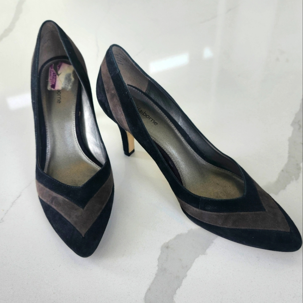 Classic Black and Gray Suede Pumps